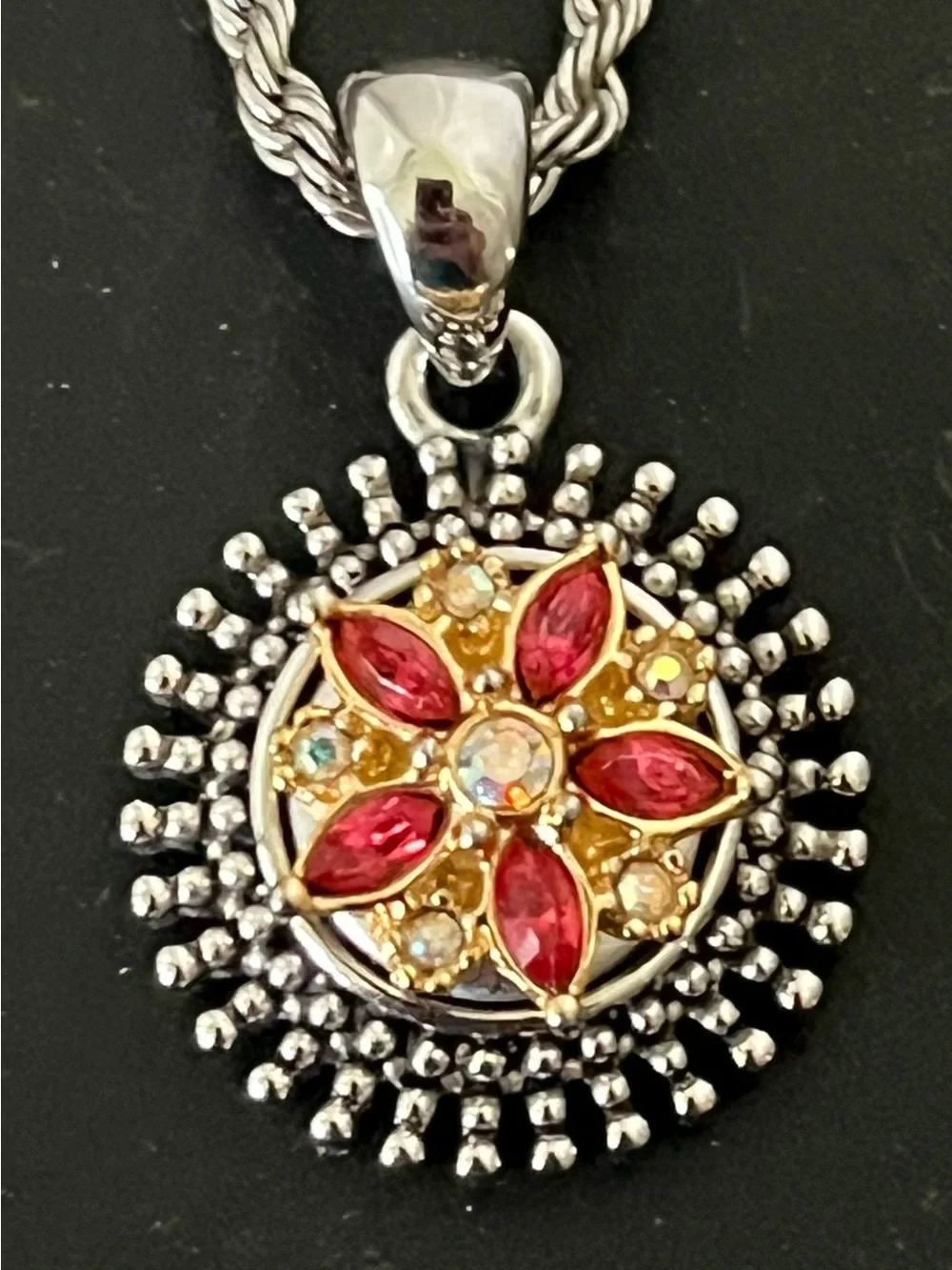 Magnolia and Vine Interchangeable Sunburst Snap Pendant Necklace - Silver